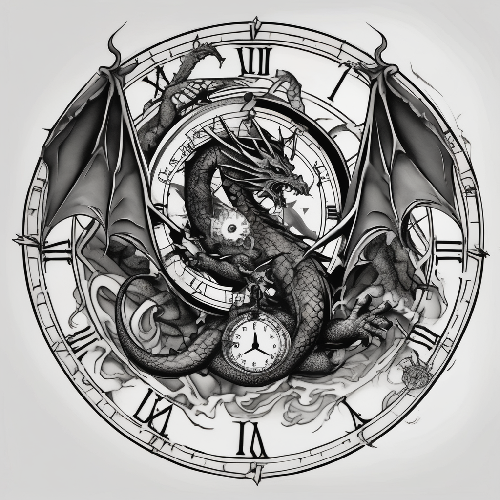Dark cancer zodiac sign tattoo with dragon and clock on background fishing tattoos, AI-generated Sketch tattoo design